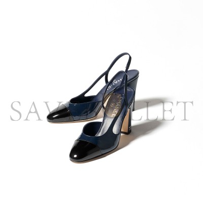CHANEL SLINGBACKS PATENT CALFSKIN NAVY BLUE & BLACK G45509